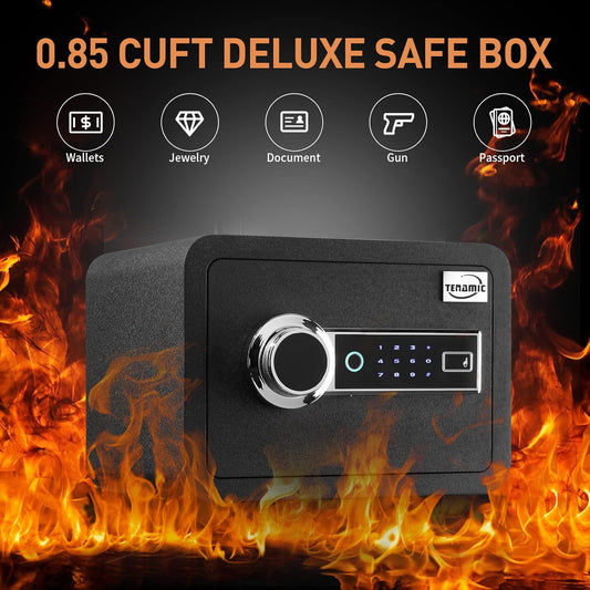 Tenamic Caja de seguridad biométrica de huellas dactilares, 0.85 pies cúbicos,...