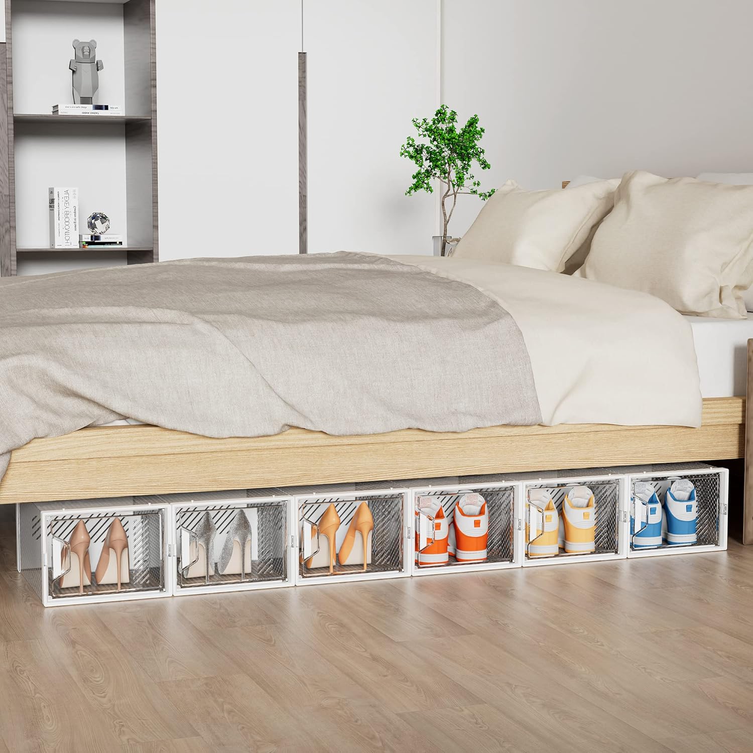 Almacenamiento de zapatos, paquete de 12 organizadores de zapatos grandes para...