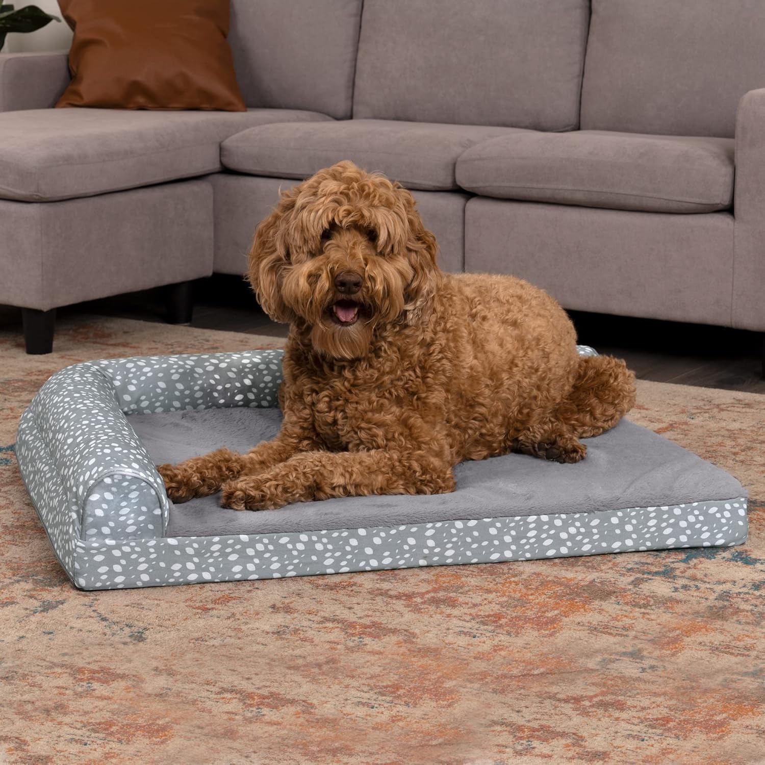 Furhaven - Cama para perro de espuma viscoelástica, estilo diván en forma de L,...