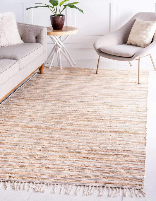 Chindi Cotton Collection Alfombra suave tejida a mano de fibra natural a rayas,