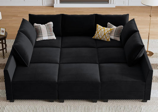 HONBAY - Sofá modular con otomana, sofá cama para sala de estar, color negro