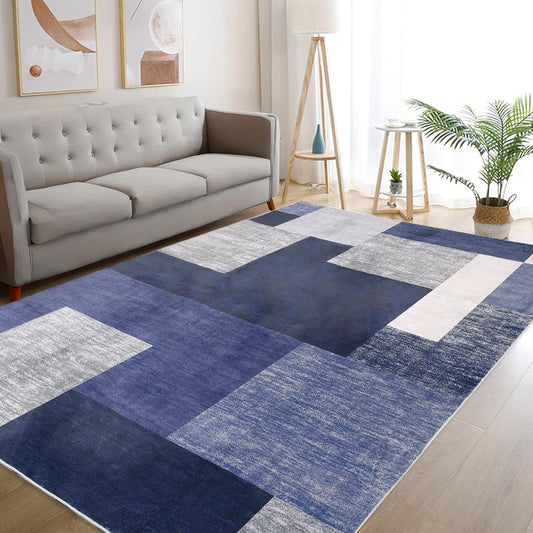 Alfombra de 8 x 10 pies para sala de estar, lavable a máquina, geométrica,