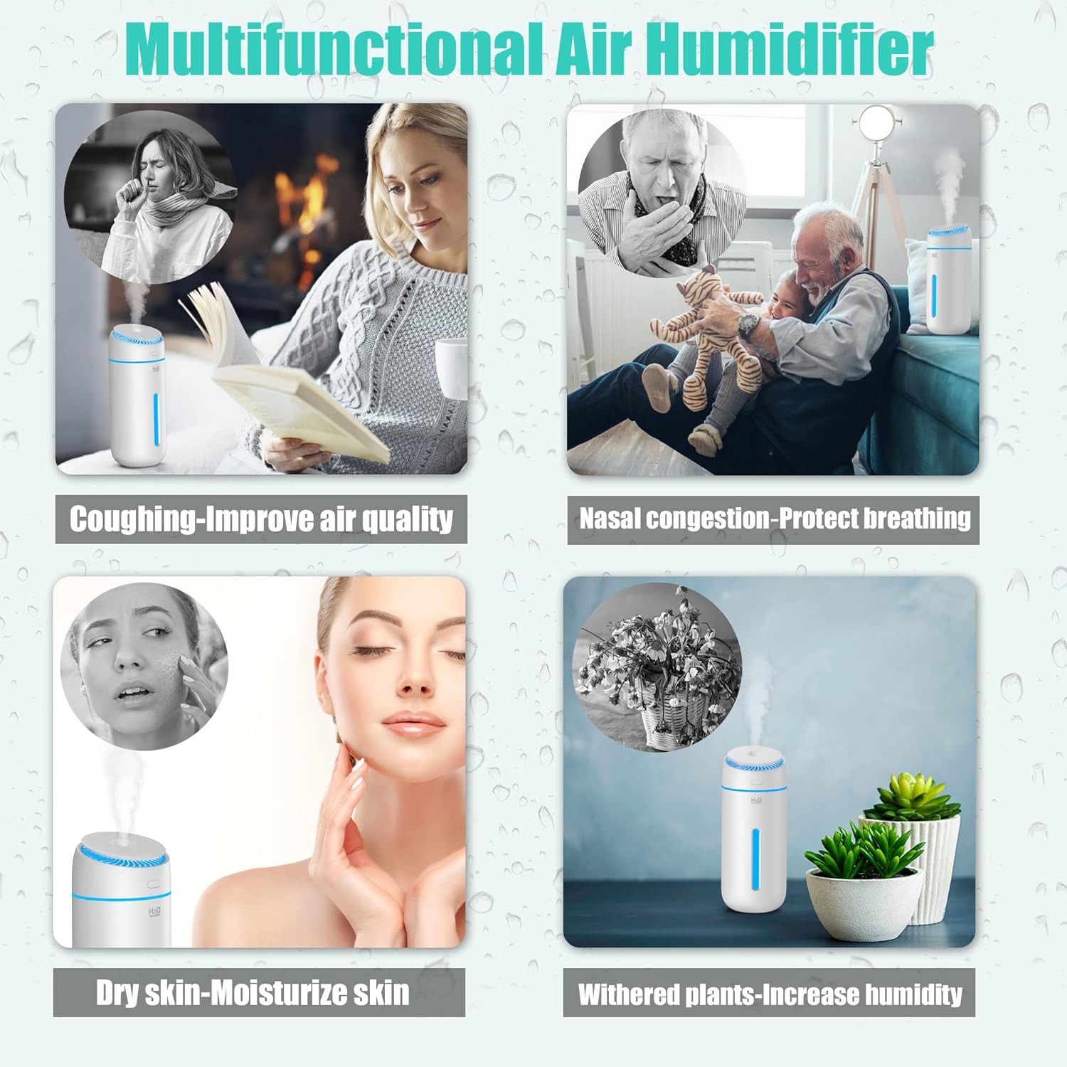 Humidificadores pequeños para dormitorio, habitación, oficina, 13.5 fl oz,...