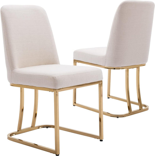 Juego de 2 sillas de comedor tapizadas de lino, silla clásica de tela moderna