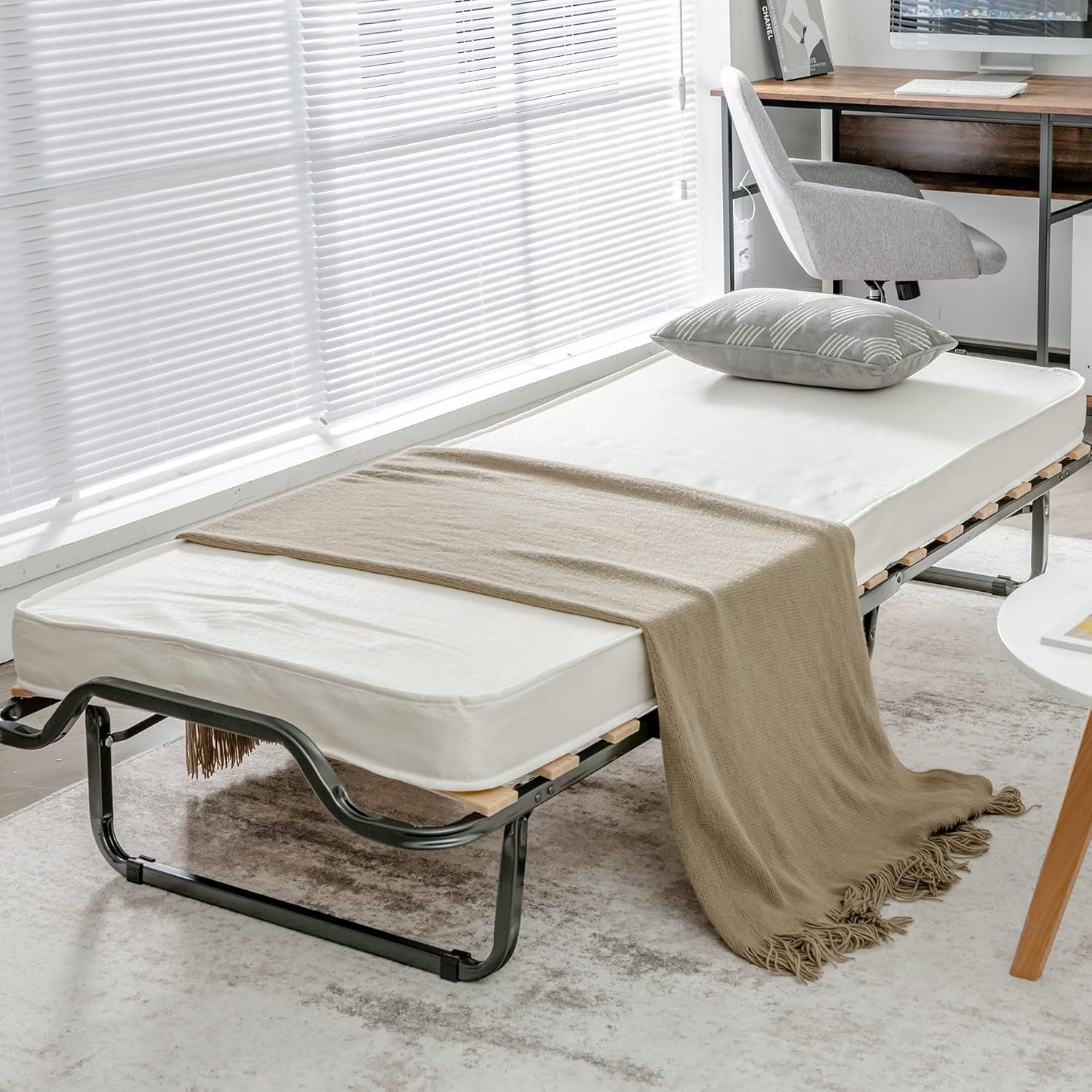 Cama plegable con colchón de 4 pulgadas, cama plegable para invitados con