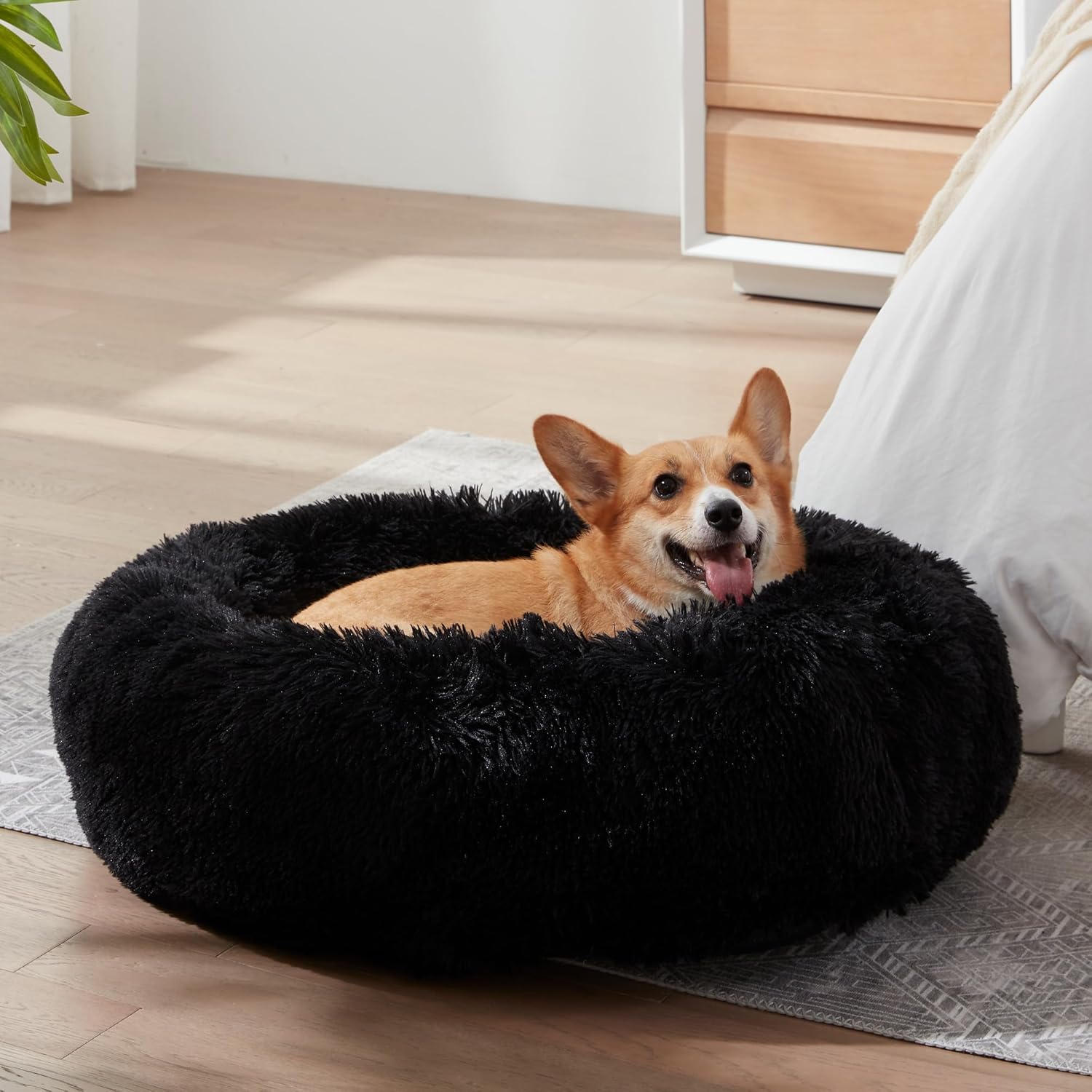 Cama calmante para perros y gatos, cama antiansiedad en forma de dona, cálida y