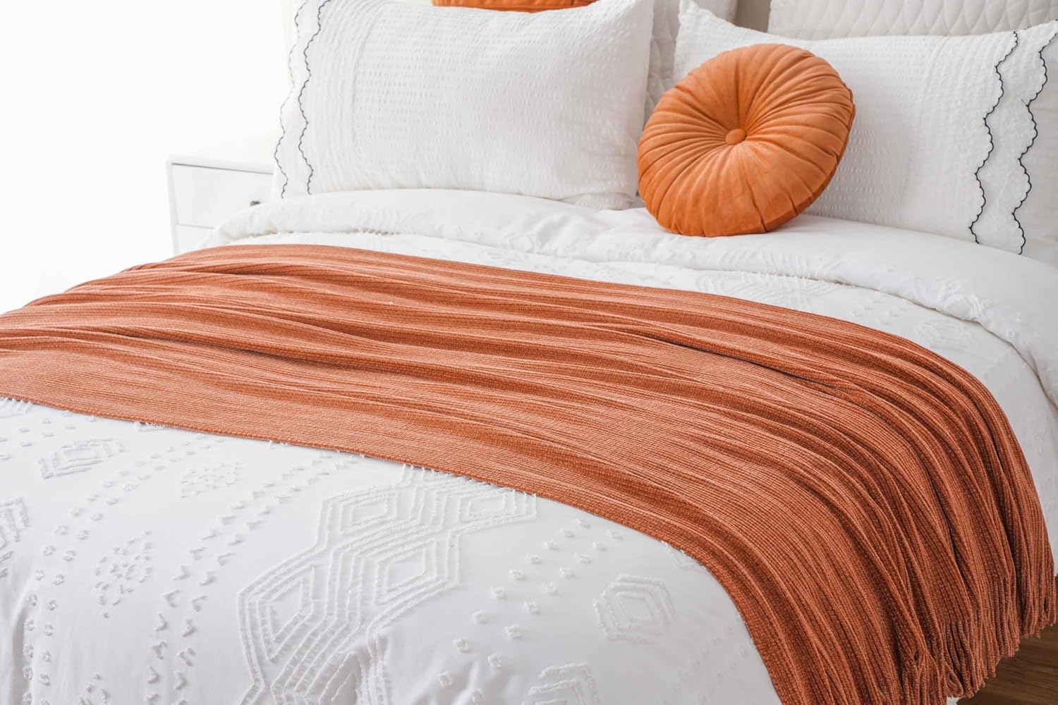 BATTILO HOME Manta naranja óxido para sofá, manta de punto de felpilla suave...