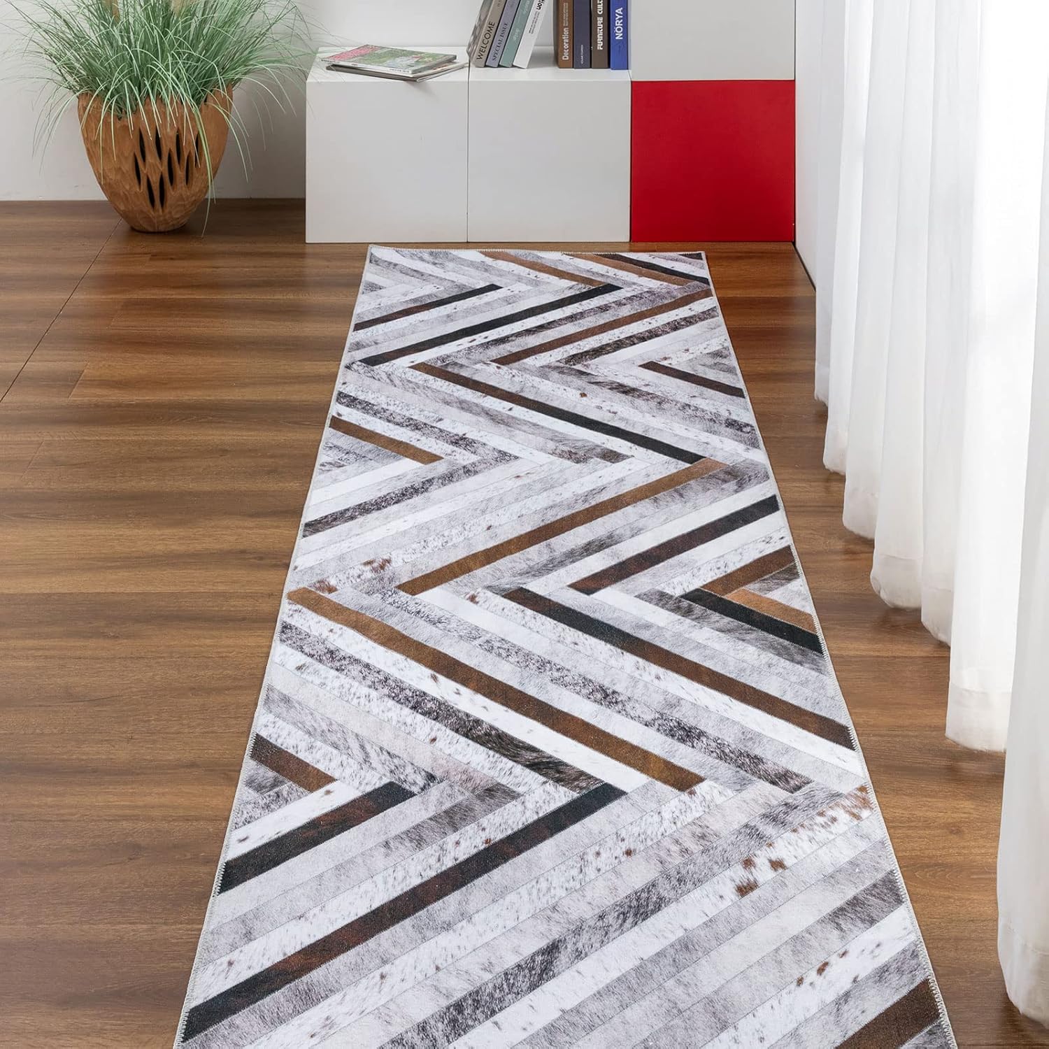 DECOMALL Coronado - Alfombra de pasillo lavable a máquina, moderna geométrica...