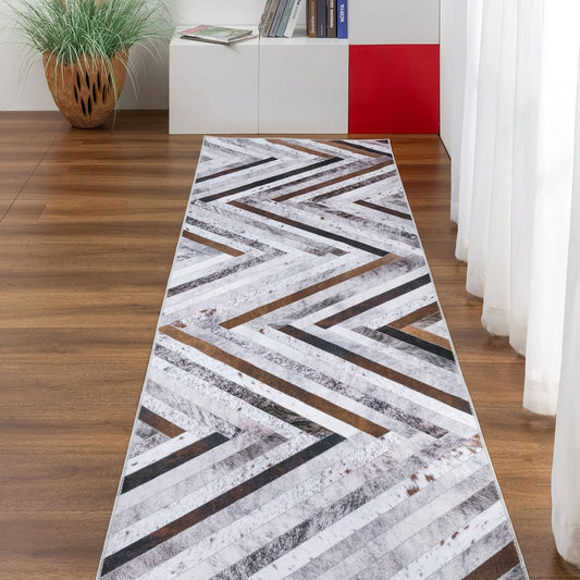 DECOMALL Coronado - Alfombra de pasillo lavable a máquina, moderna geométrica...