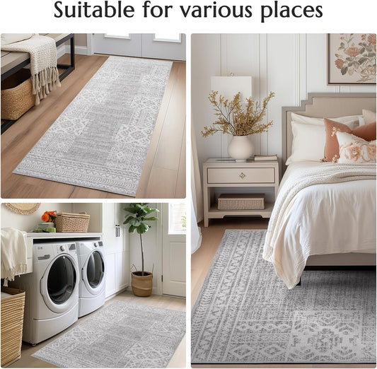 jinchan Alfombra de área ultrafina lavable de 4 x 6, alfombra vintage para sala...