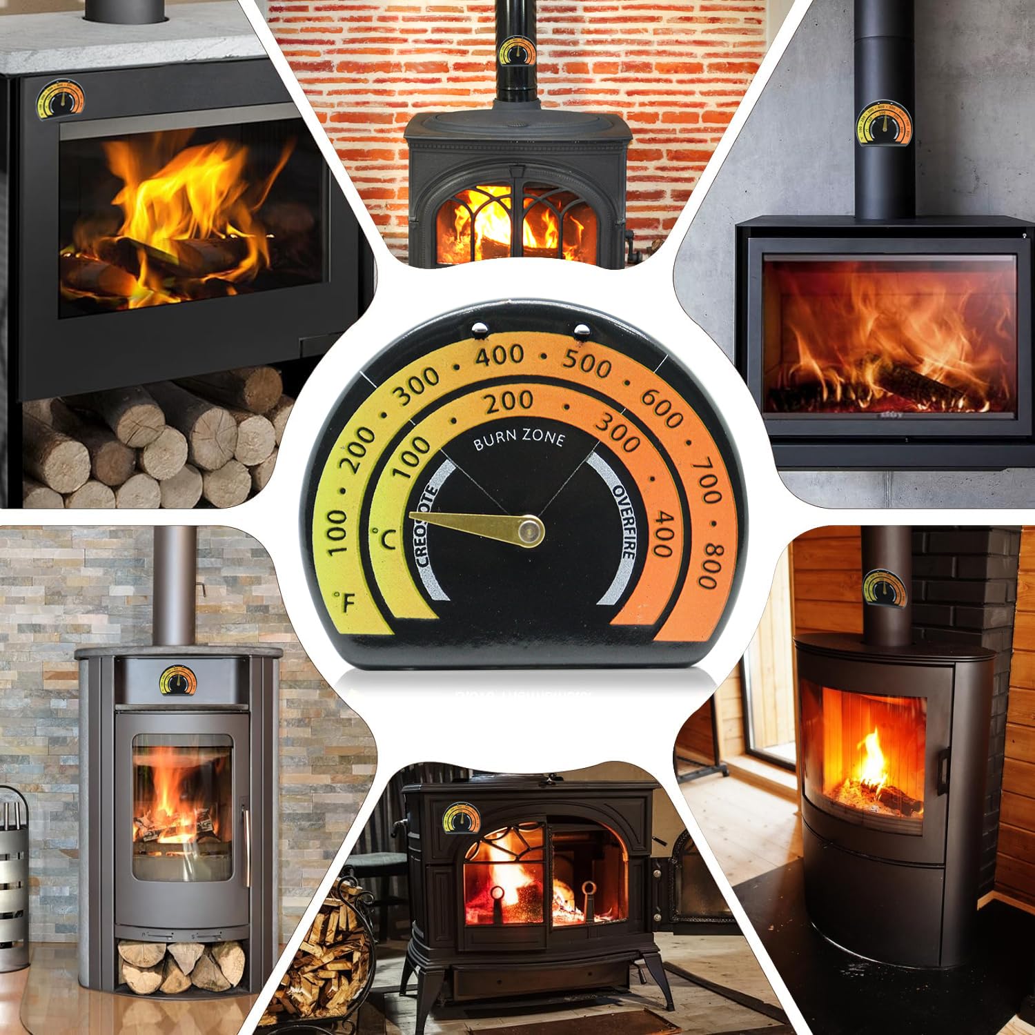 Termómetro de estufa para estufa de incendios, medidor de temperatura del...