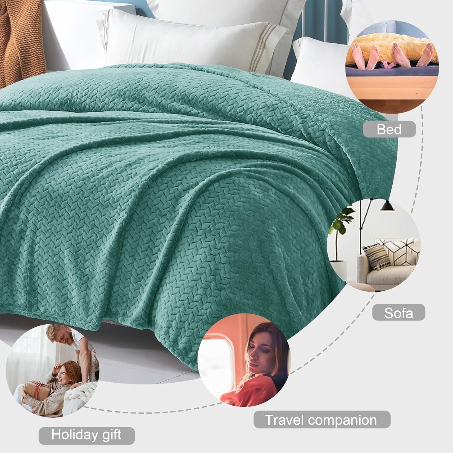 Exclusivo Mezcla - Manta decorativa de vellón, color celadón, para sofá y cama,...