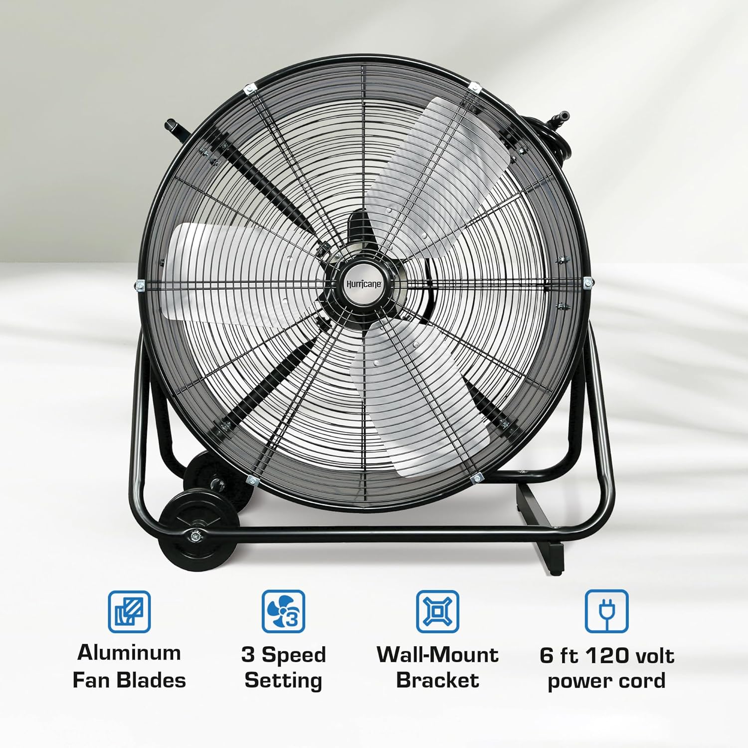 Hurricane Ventilador de tambor resistente de 24 pulgadas, potente flujo de aire...