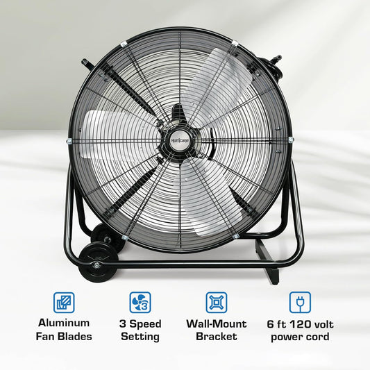 Hurricane Ventilador de tambor resistente de 24 pulgadas, potente flujo de aire...