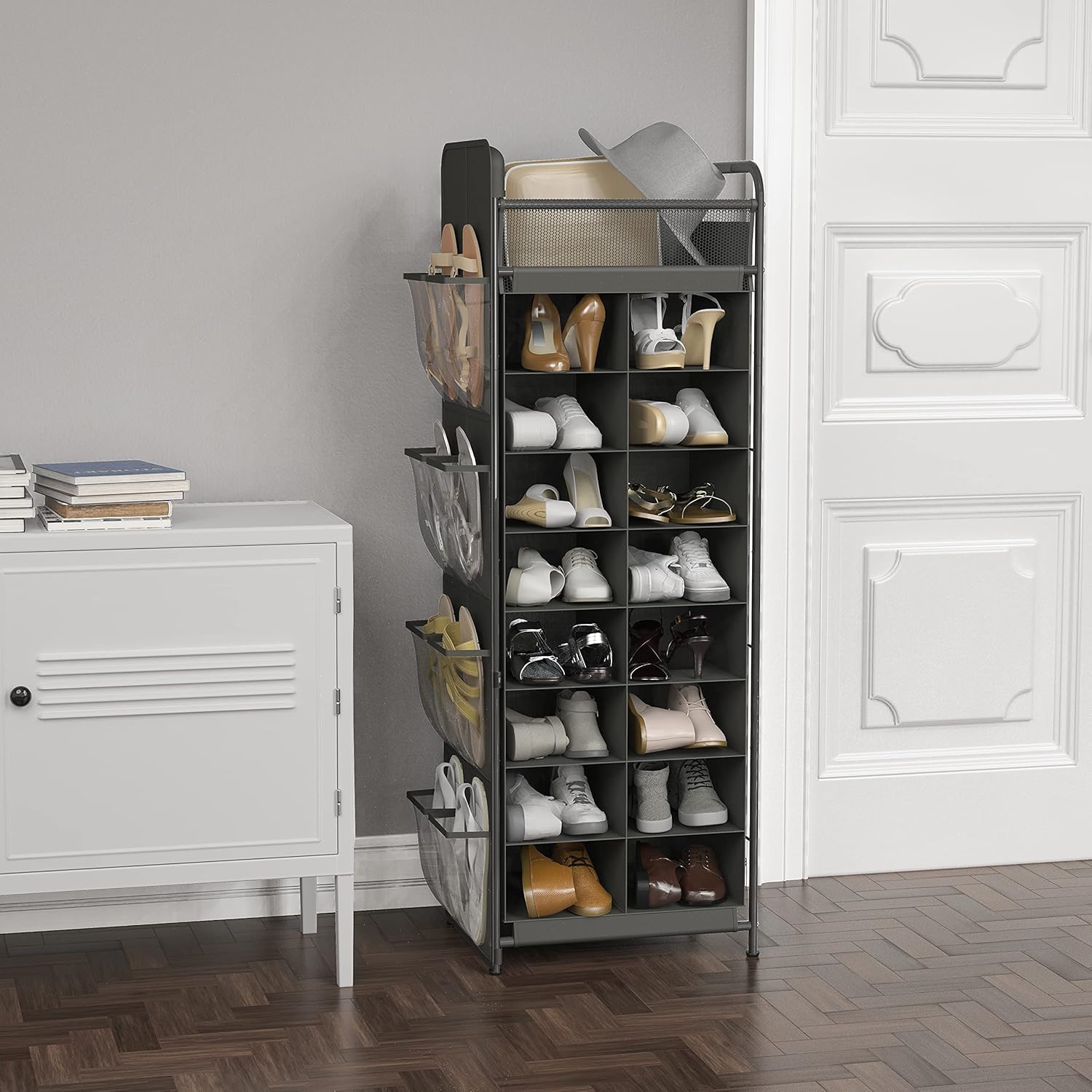 Simple Houseware Soporte para zapatos con bolsillos laterales para colgar ...