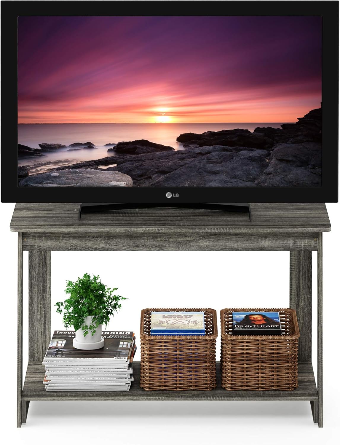 Furinno Beginning - Soporte para TV, color gris roble francés, 15.59 x 35.04 x...