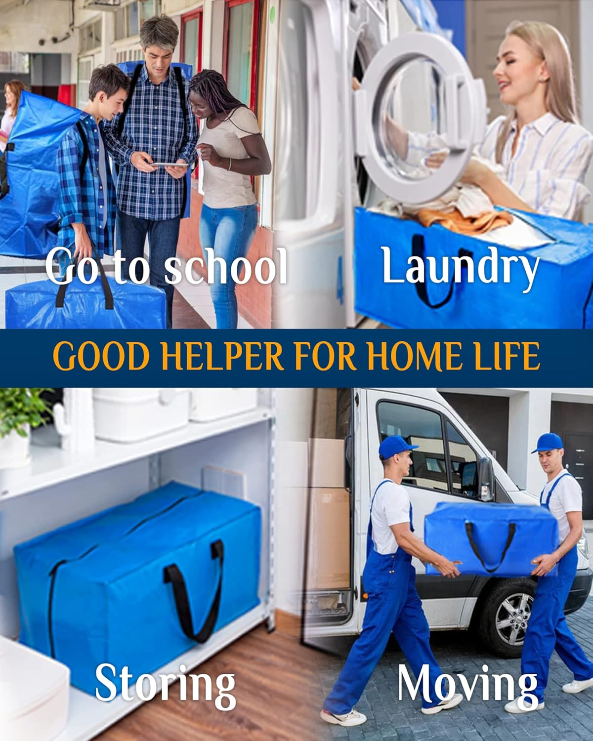 Raydior Heavy Duty Moving bags Storage Totes 4PCS Extra Large Blue Packing Bags