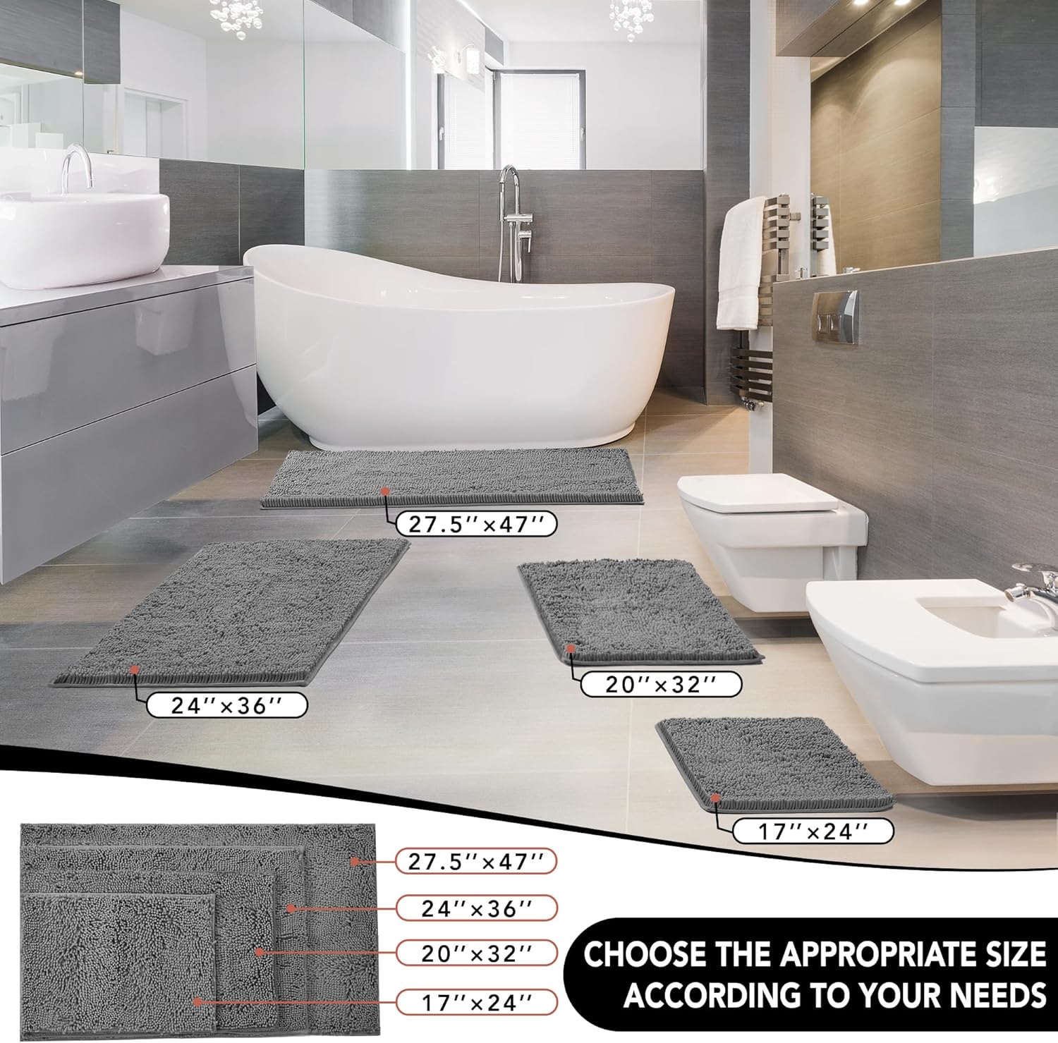 Deconovo Alfombrillas de baño de chenilla, microfibra suave y absorbente,...