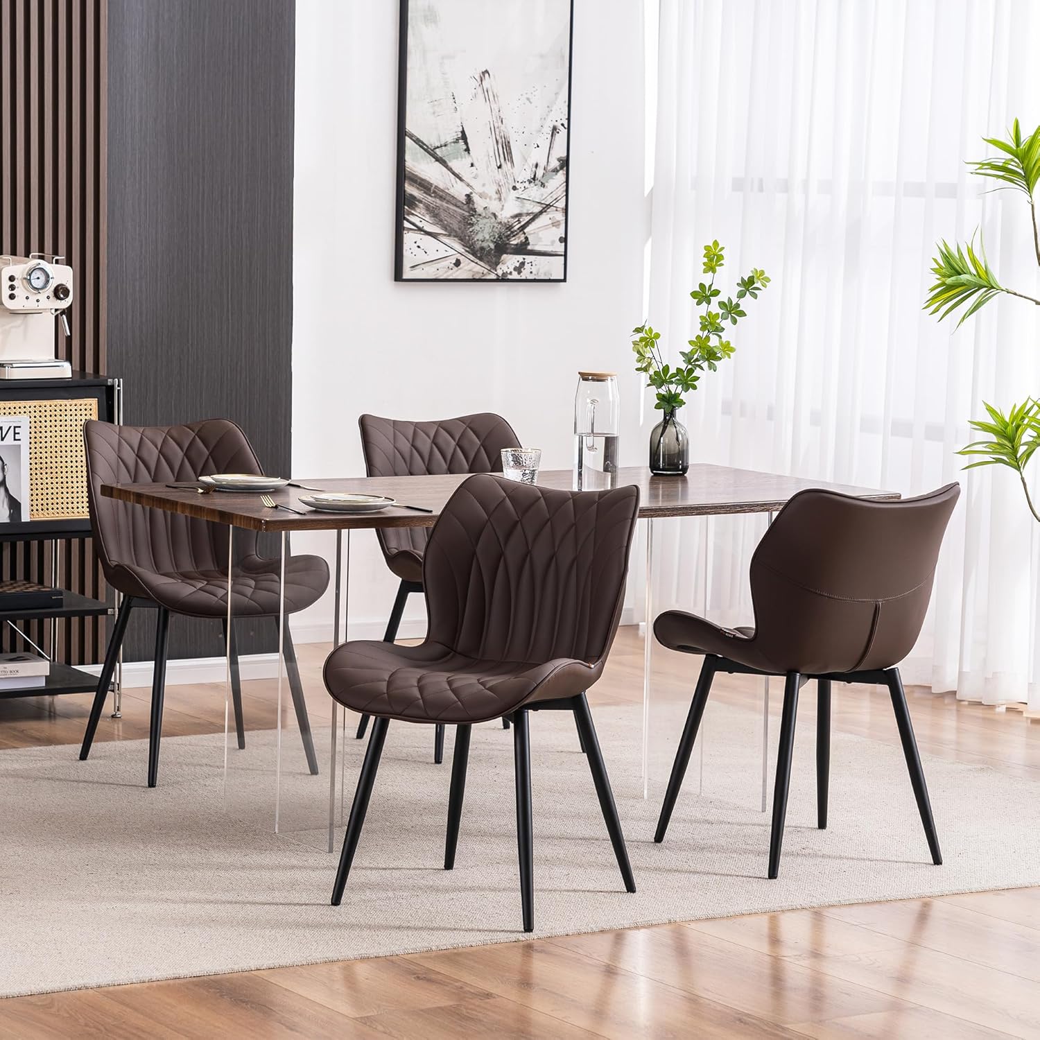 YOUNIKE Juego de 2 sillas de comedor, sillas de comedor tapizadas de cuero,...