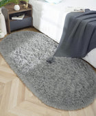 ISEAU Alfombra ovalada esponjosa, moderna alfombra de felpa lanuda para...