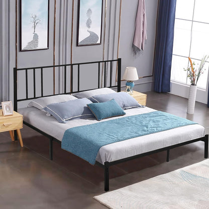 LUCKYERMORE Base de cama Queen con cabecero, marco resistente con listones de