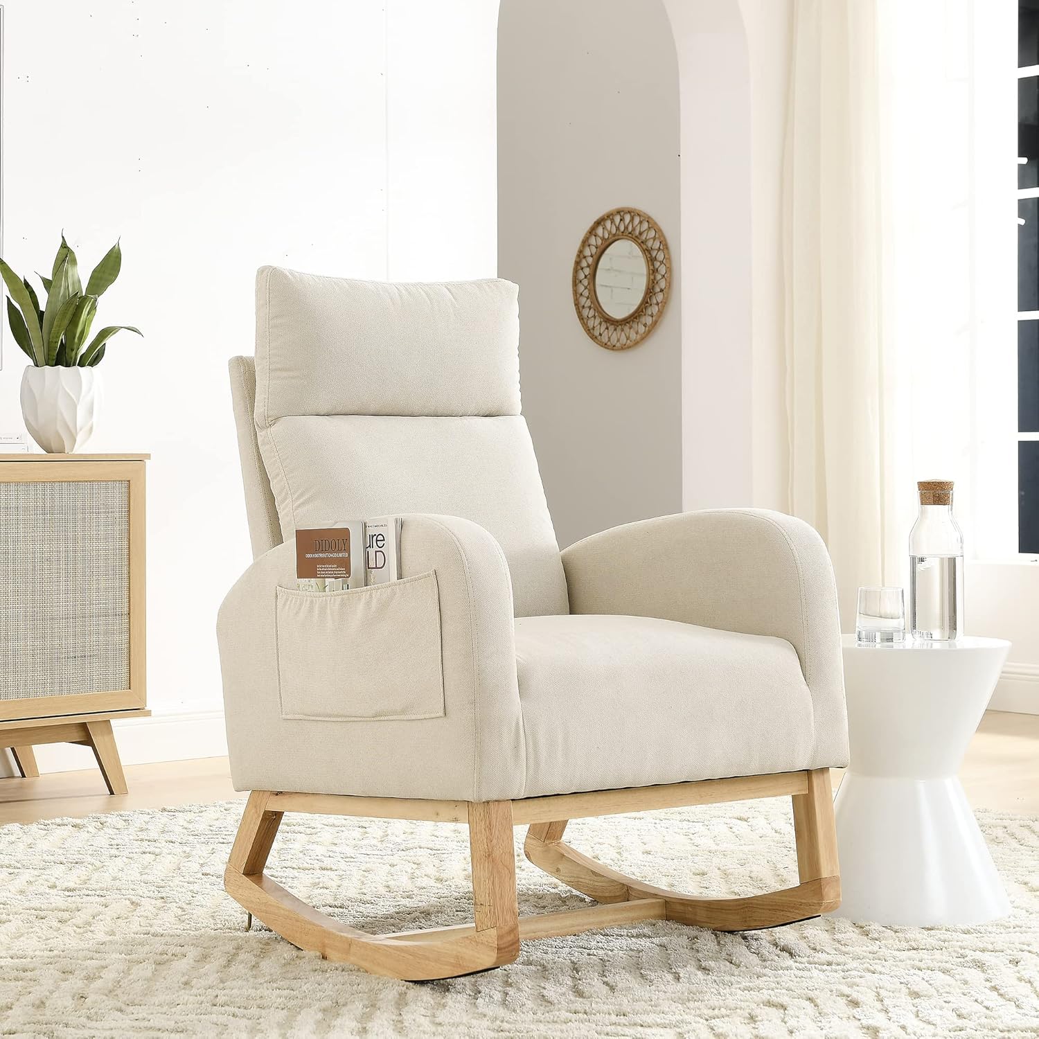 Mecedora para guardería con patas de madera maciza, silla deslizante para...