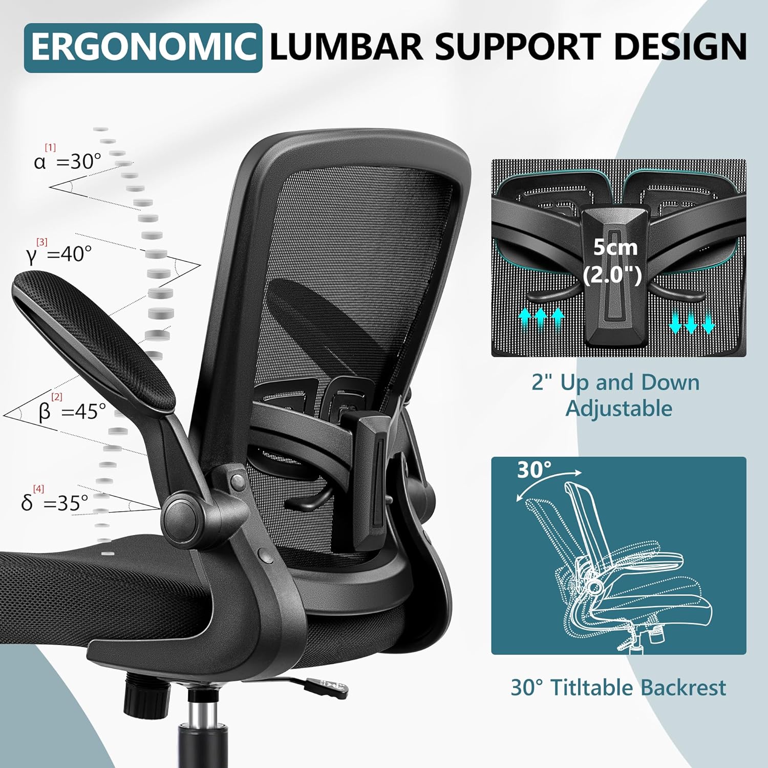 MINLOVE Silla de oficina ergonómica con soporte lumbar ajustable y altura,...