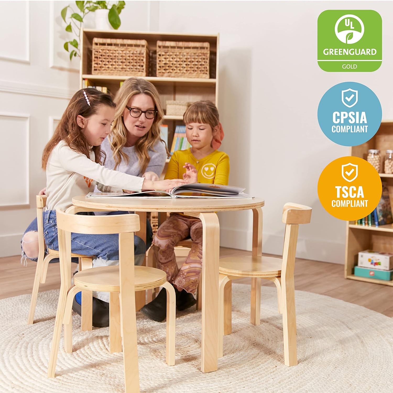 ECR4Kids Bentwood - Juego de mesa redonda y silla curvada, muebles para niños,...