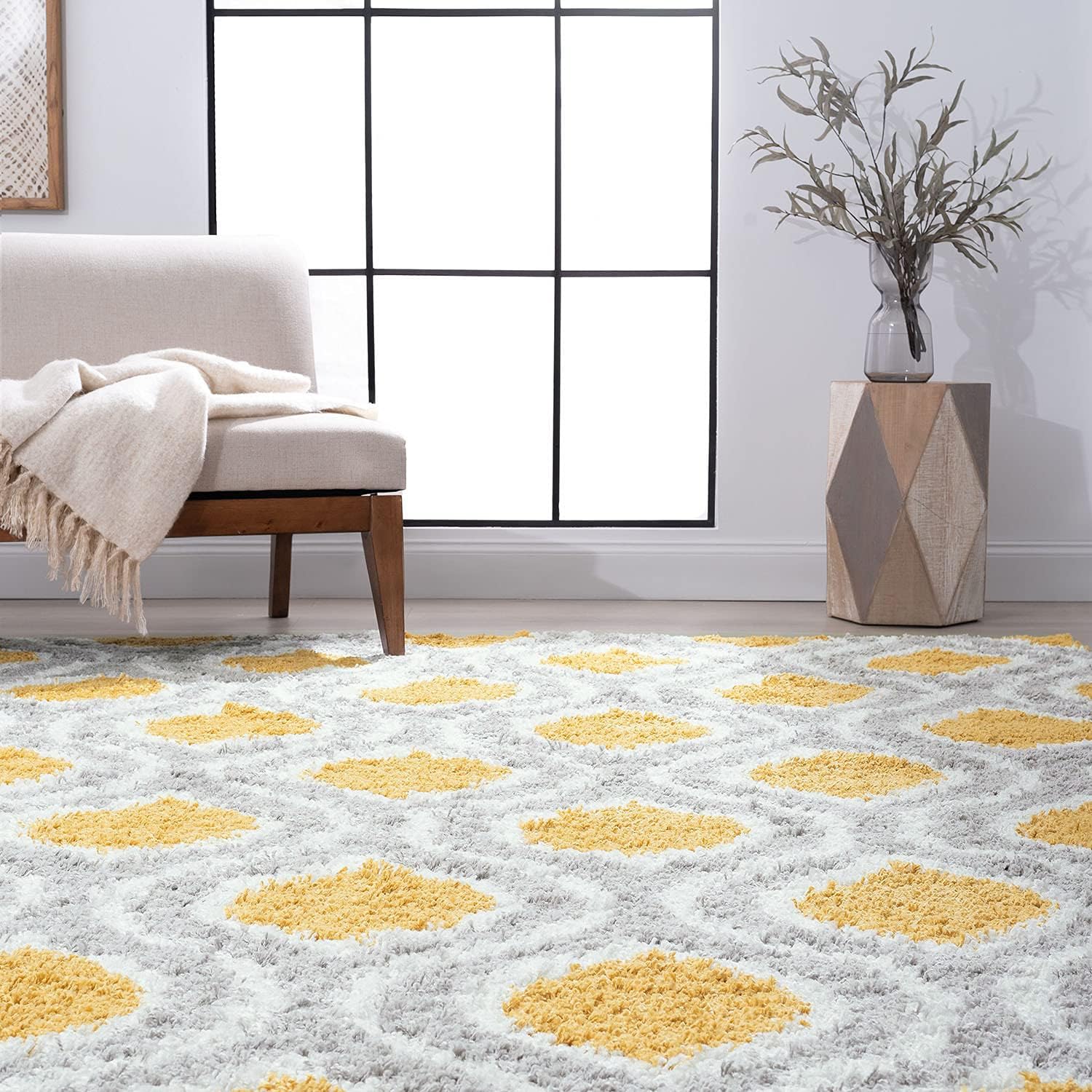 Alfombra dorada Easy Clean Shag de 5 x 7 pies, alfombra de área moderna de 5 x...