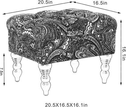 Reposapiés tapizado con botones, taburete rectangular con patas de madera, mesa