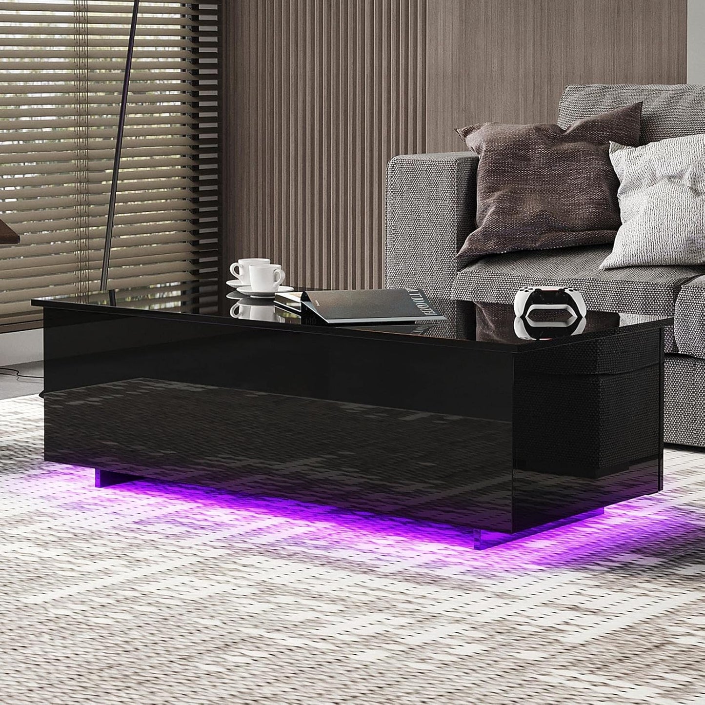 Mesas de centro LED para sala de estar, mesa de alto brillo con luces LED, 20...