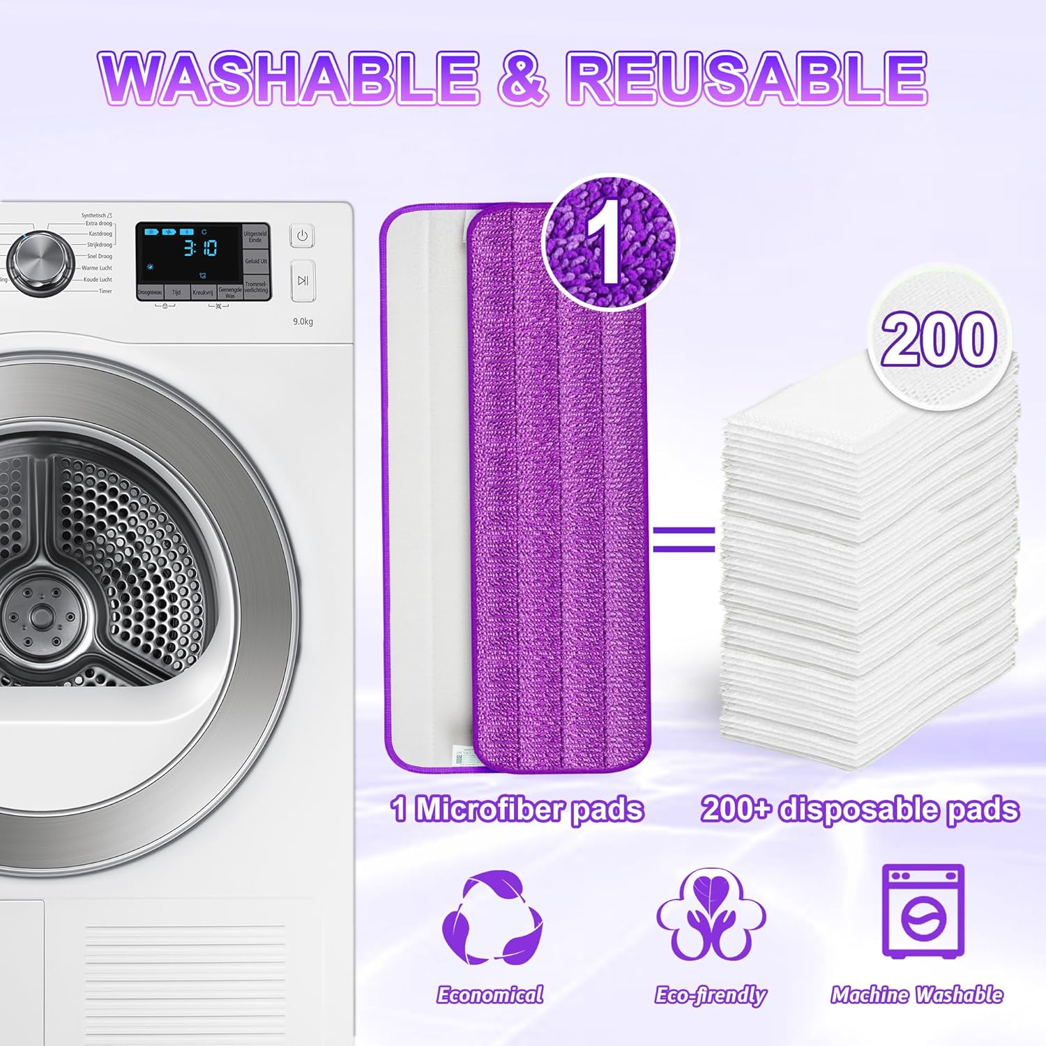 Paquete de 5 almohadillas reutilizables para trapeador Swiffer PowerMop,...