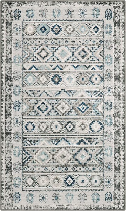 Alfombra bohemia lavable, antideslizante de 3 x 5 pies, color gris, alfombra