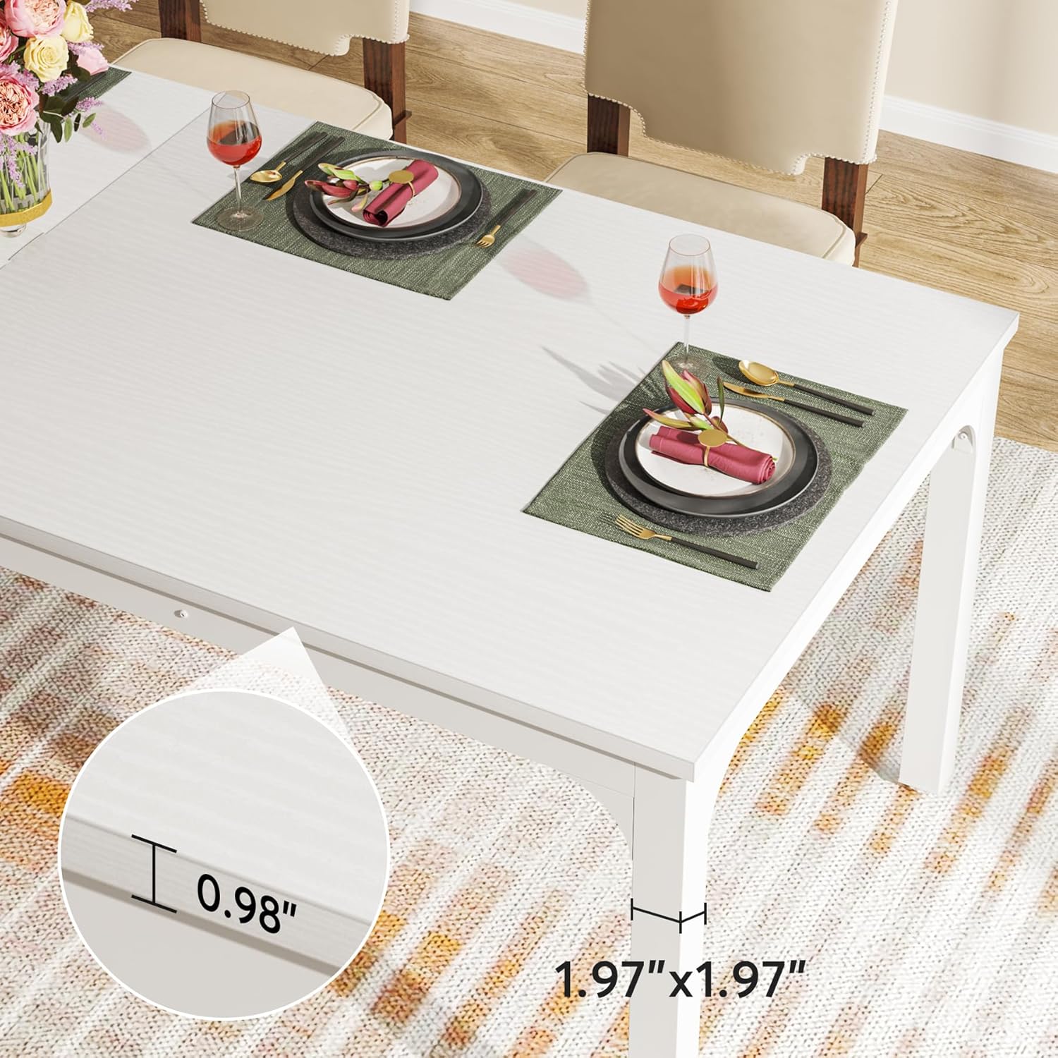 Tribesigns Mesa de comedor blanca para 6-8 personas, mesa rectangular grande de...