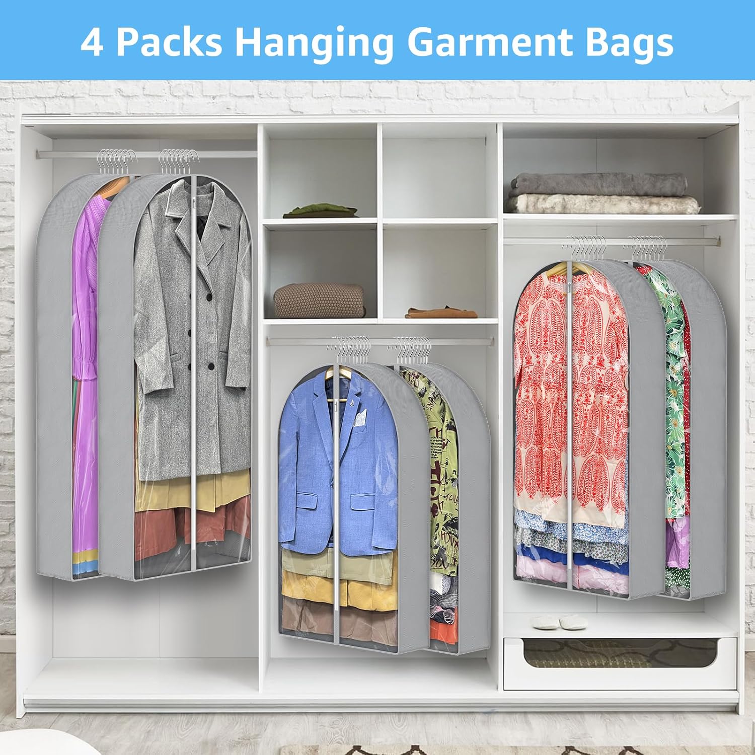 Paquete de 4 bolsas de ropa de 50 pulgadas para colgar ropa con refuerzo de 6.5...