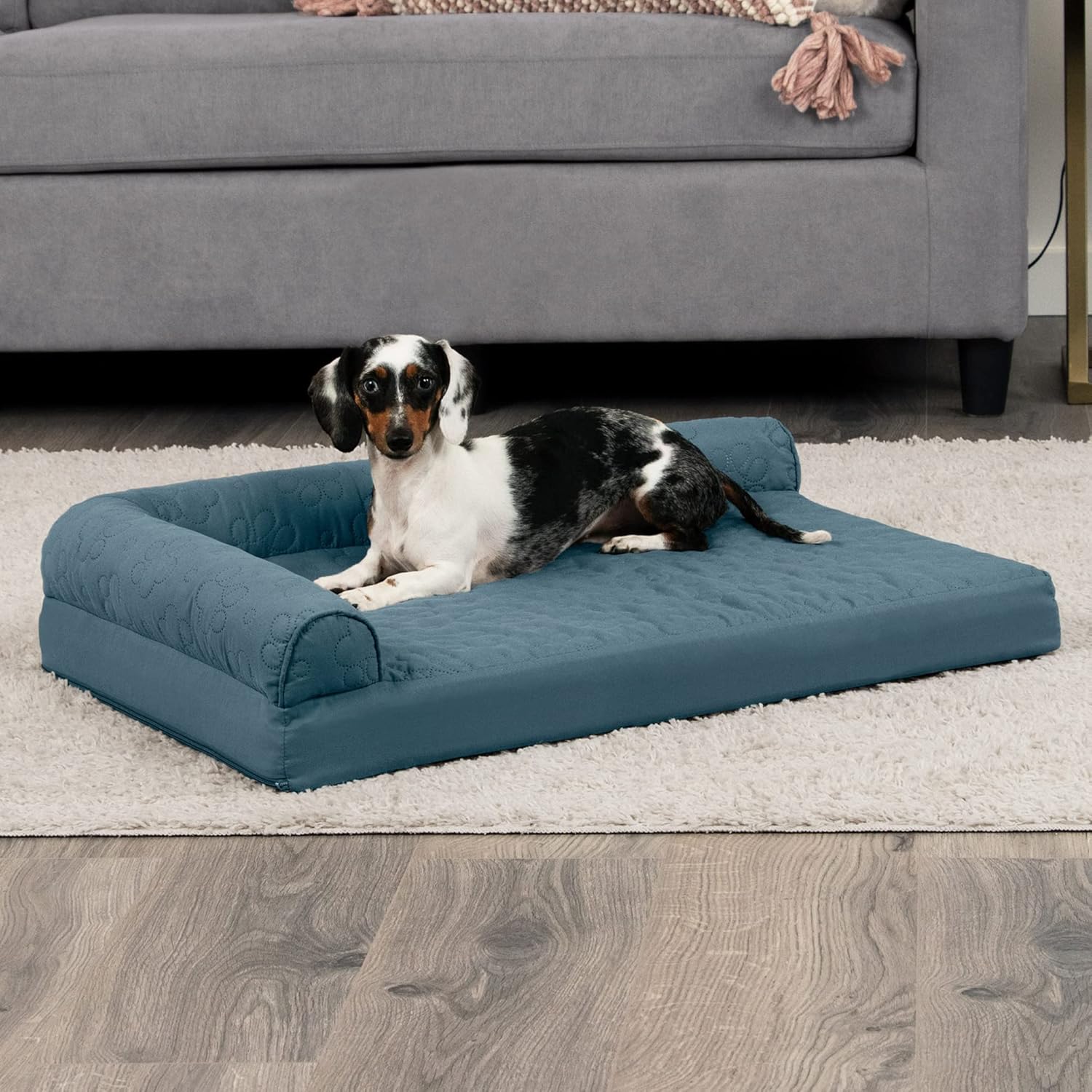 Furhaven - Cama Pinsonic acolchada con patas estampadas, en forma de L, de...