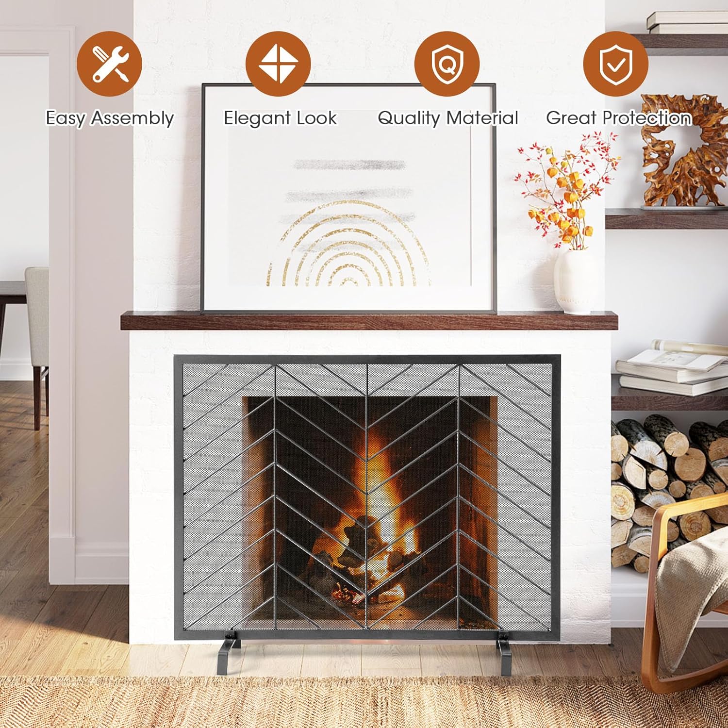 IRONMAX Pantalla para chimenea, panel individual de 39 x 31 pulgadas, pantallas...