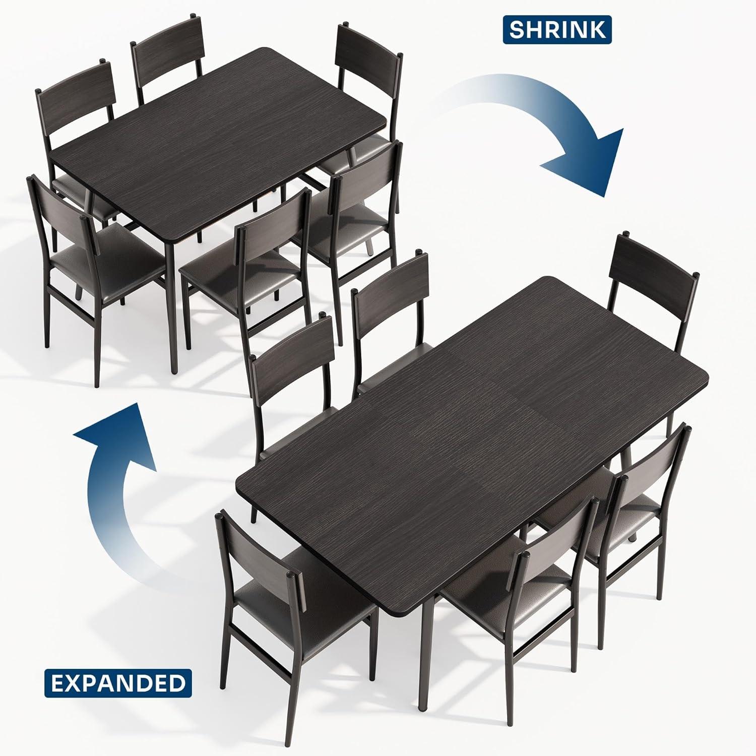 Juego de mesa de comedor extensible de 7 piezas con 6 sillas acolchadas, juego