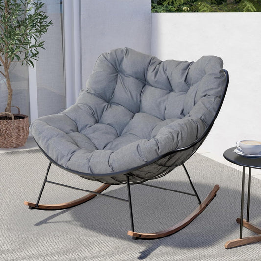 Grand patio Mecedora para exteriores, mecedora Papasan con revestimiento...
