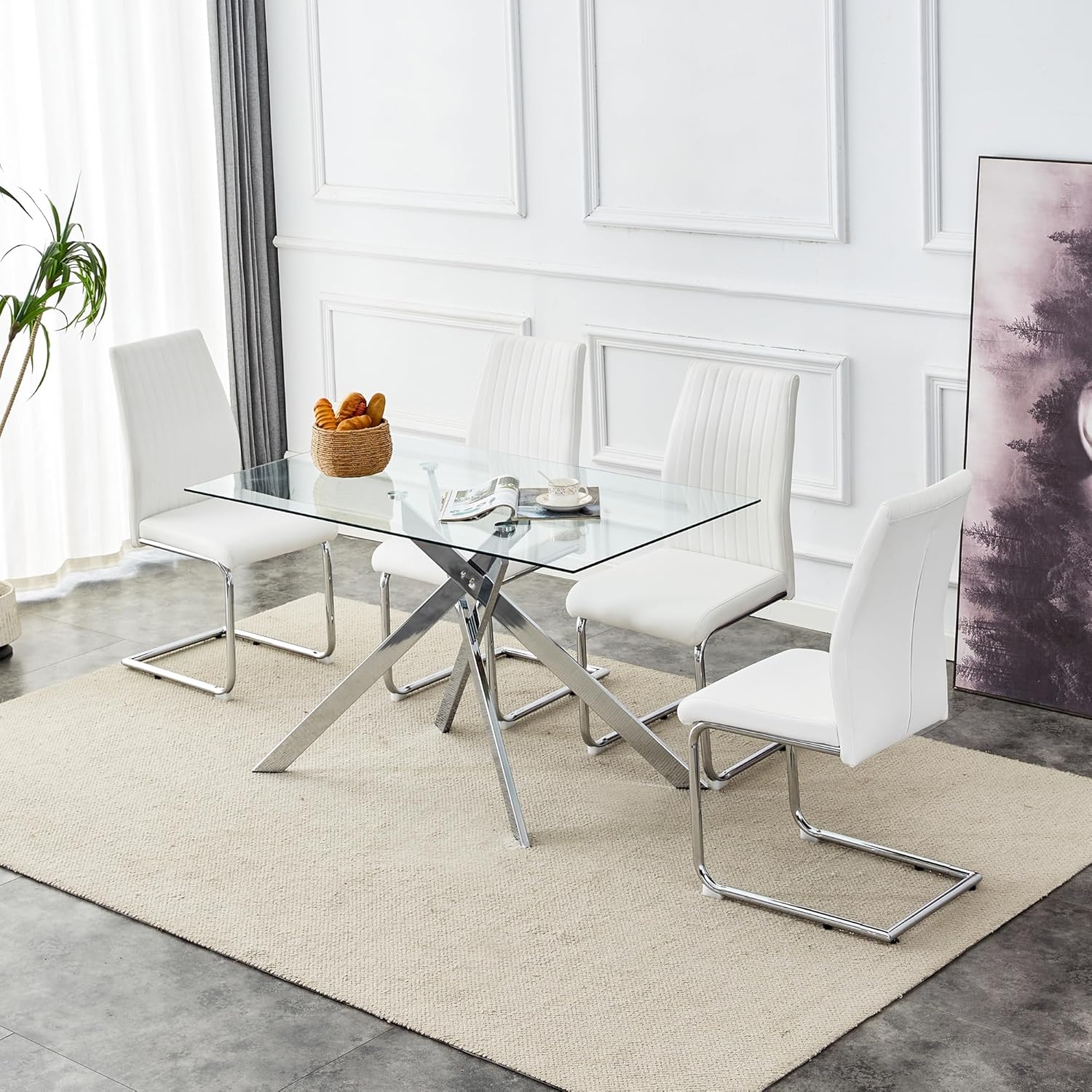 Mesa de comedor rectangular de vidrio de 51.18 pulgadas, pestaña de cocina de...