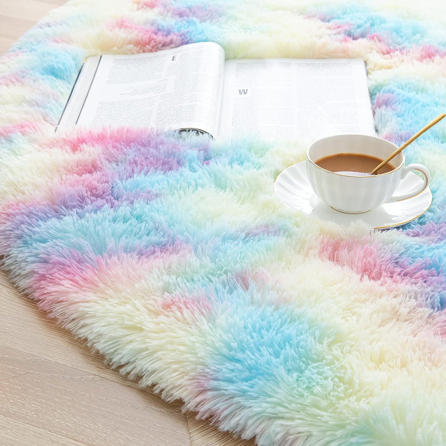 junovo Alfombras redondas suaves de arco iris para habitación de niñas,...