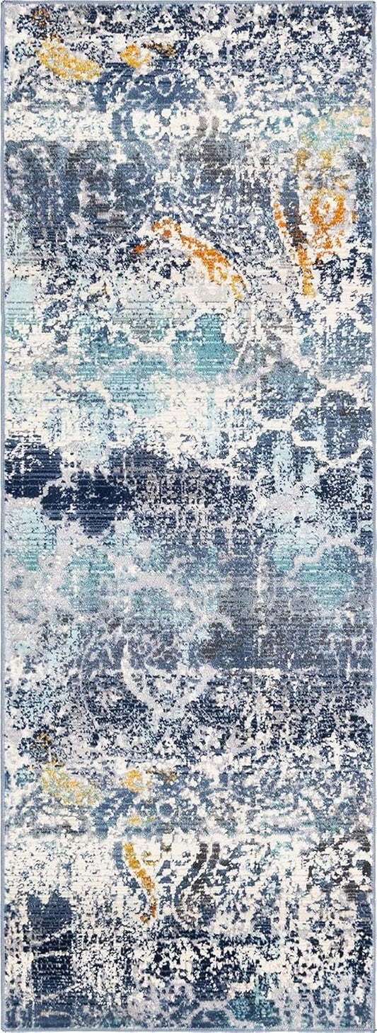 Rugs.com Malibu Collection - Alfombra de pasillo de 6 pies, color azul, de pelo...