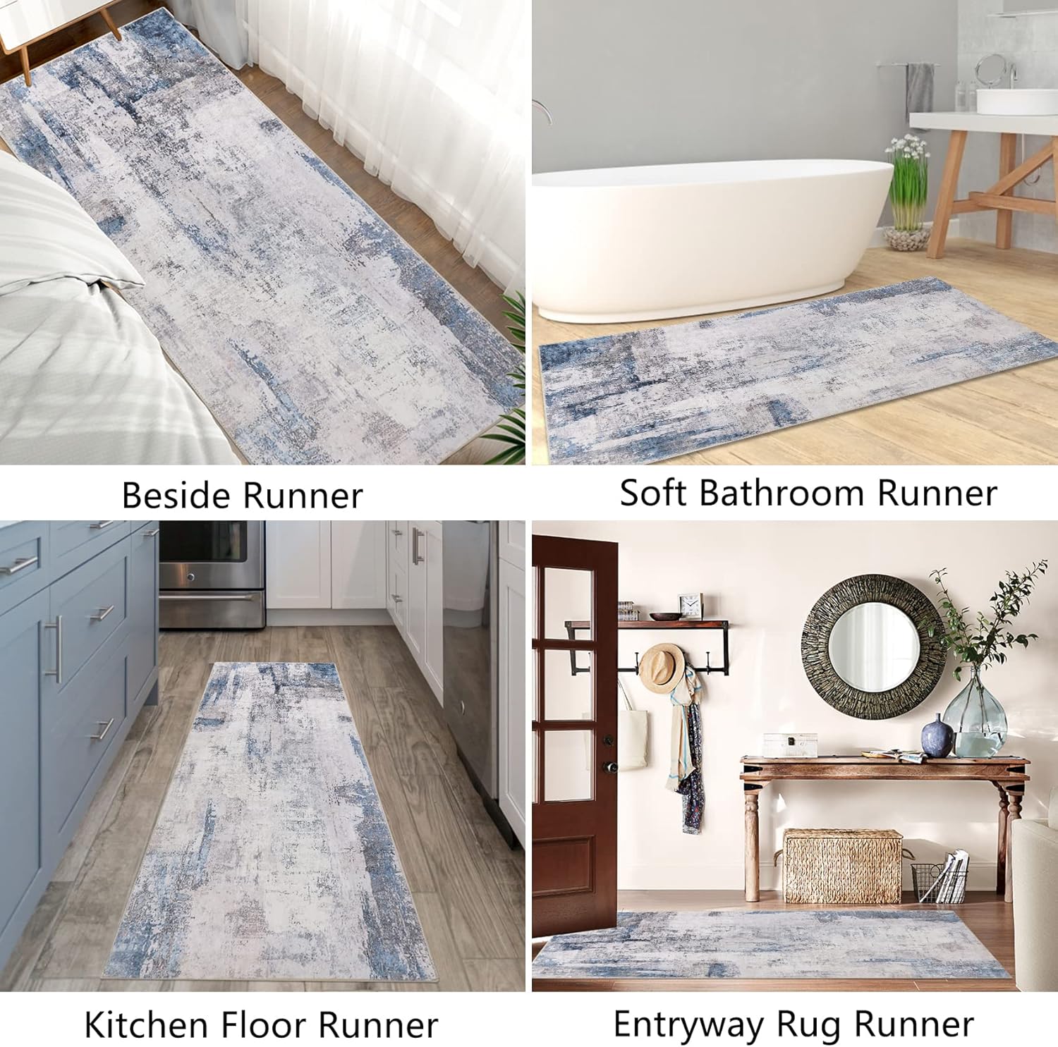 famibay Alfombra de pasillo de 2 x 6 pies con respaldo de goma, moderna...