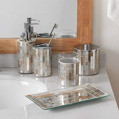KMWARES Juego de accesorios decorativos de baño de vidrio de mosaico de 5