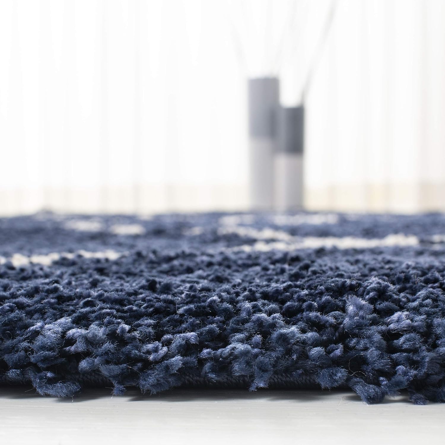 Colección Hudson Shag Alfombra decorativa, 4 x 6 pies, azul marino y marfil,