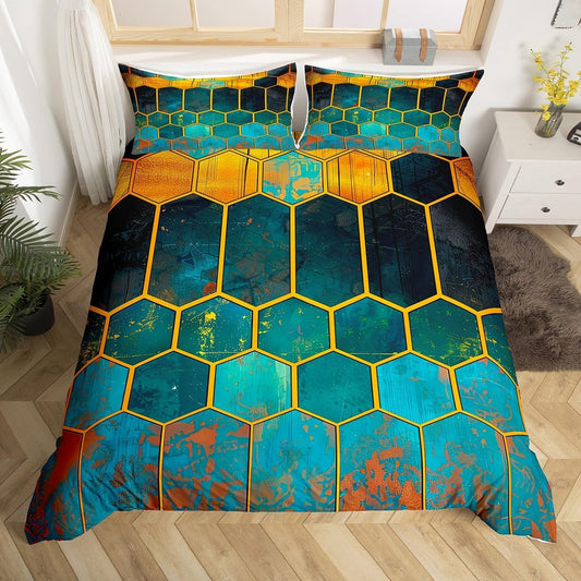 Erosebridal Juego de ropa de cama hexagonal, juego de funda de edredón de...