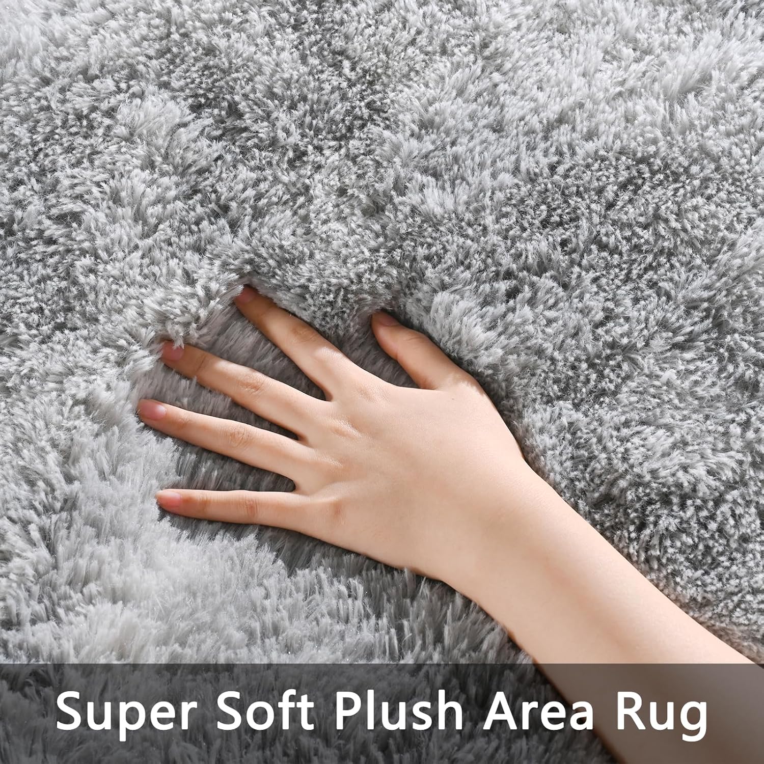 Pettop Alfombra mullida de teñido anudado gris claro para dormitorio, sala de...