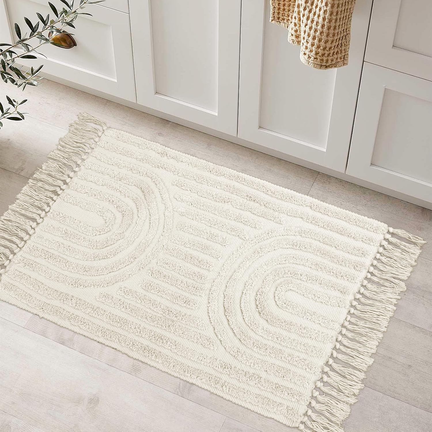 Lanffia Alfombra de baño bohemia de 2 x 3 pies, lavable pequeña alfombra de...