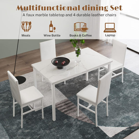 Juego de mesa de comedor para 4, mesa de cocina con 4 sillas, mesa de mármol