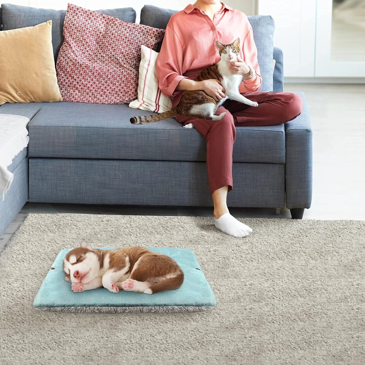 Cama para gatos pequeños, cama para gatos autocalentable, alfombrilla térmica...